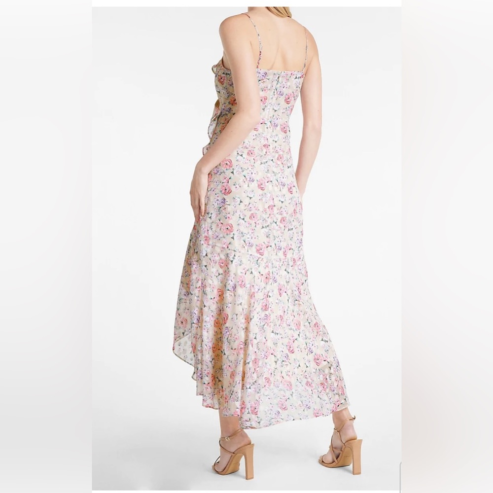NWT Express Floral Print Ruffle Faux Wrap Hi-Lo Maxi Dress - Picture 2 of 8